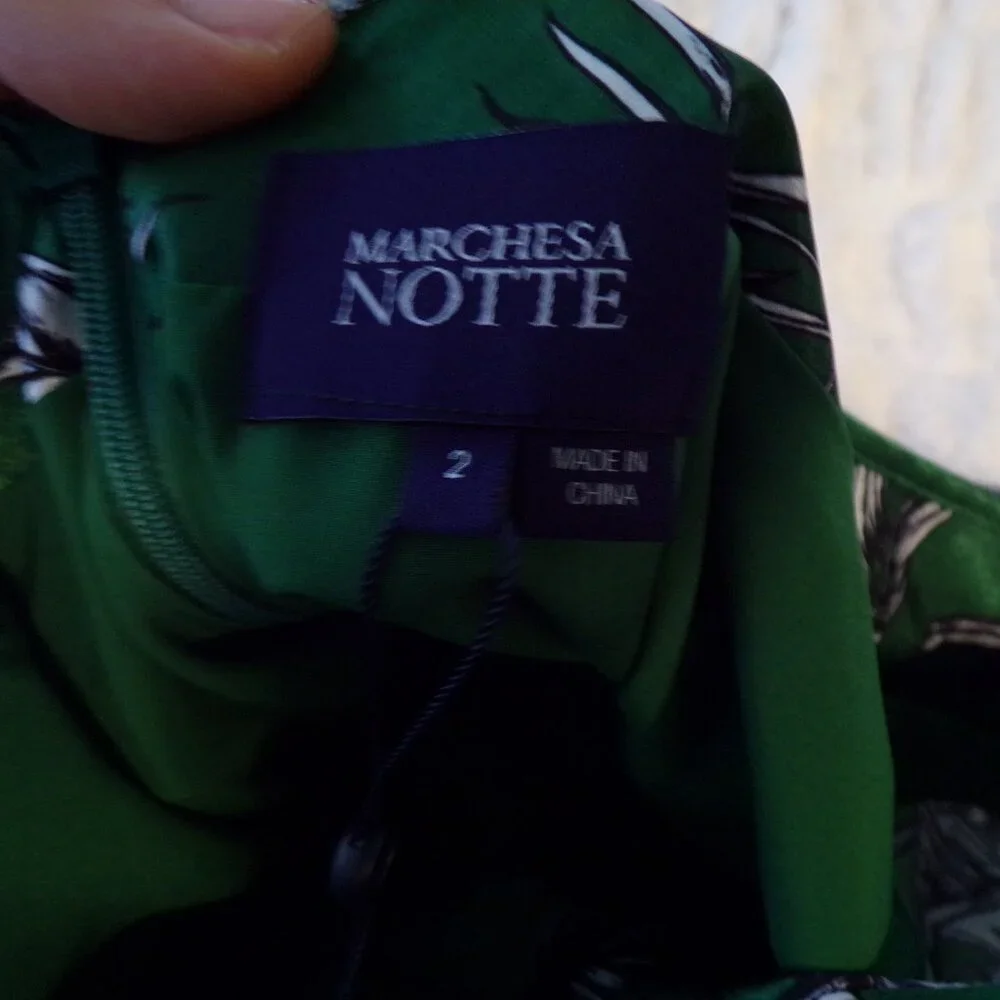 NWT Marchesa Notte green floral ruffle Midi dress 2